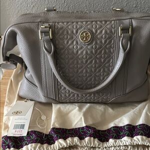 Tory Burch Gray Quilted Satchel Bag